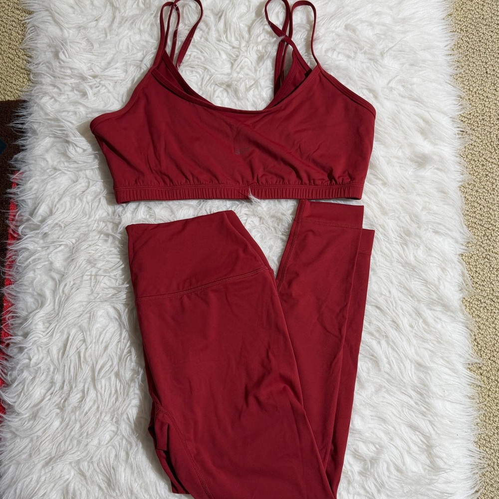 SET Active XL Matching Set Airluxe Red Leggings Double Layer Sports Bra Workout